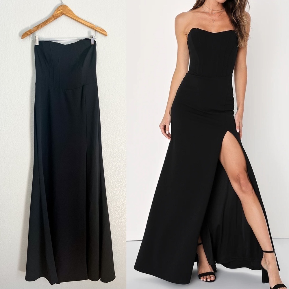 NWOT Passionate Admiration Black Strapless Bustier Maxi Dress